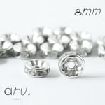 [B1811-4s]【50個】 ロンデル 8mm ストーン付 平型 スペーサー シルバー 銀