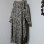 リネン　チャコール花柄　バルーン　ワンピース👗