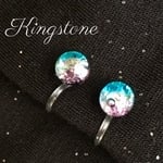 グラデーションガラスイヤリング（青紫）【アクセサリー、紫、青、かわいい、金属アレルギー、アレルギー対応、きれい、Kingstone】