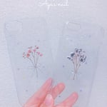 かすみ草ブーケと虹色オーロラのiPhoneケース【押し花/ドライフラワー】【iPhone11 iPhone11Pro iPhone11ProMAX対応】
