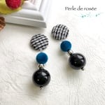 チェックカボションのピアス/イヤリング   ＊ブルー×ブラック＊