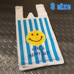  100枚入り★可愛い スマイル ビニール袋（レジ袋）ストライプ / 梱包やお買い上げ袋にどうぞ♬