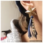 ゴールドスター☆デニムタッセルピアス