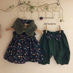 着回し優秀♪ふわもこボアティペットとチュニック＆スカートとかぼちゃパンツとヘアゴム４点セット（コーデュロイキュートフラワー＆グリーン）