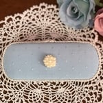 メガネケース 　水色　グログランドット　ビジュー付き　ラベルピエス  水色シリーズ　ブルー