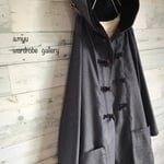a.myu 秋コーデ♪インディゴダッフル膝丈 コットンフード大きめコート