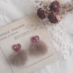 ドライフラワーハートとファーのイヤリング/ピアス