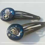 歯車入りぱっちん留め(ブルー)２個セット