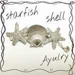 ヒトデバレッタ＊スターフィッシュバレッタ＊シェルバレッタ＊スワロフスキー＊海＊夏＊ヘアアクセサリー＊髪飾り＊シルバー＊９.１cm