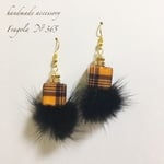 No.365✳︎チェックとミンクファーのピアス＊イヤリング変更無料