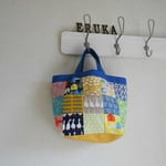 　♫　北欧風四角パッチトートBAG　♫　１１号帆布 青×黄色