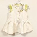 【即納可】80cmミモザ刺繍のベビーフリルワンピース  こだわりダブルガーゼのワンピース ベビー服
