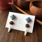 【再販】タイルとチェコビーズのピアス(青)