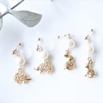 小動物とコットンパール♡　ゆれるピアス/樹脂ノンホールピアス（イヤリング） 
