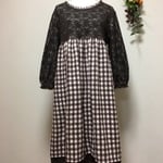 綿100%起毛ブラウンギンガムチェックのレースワンピース
