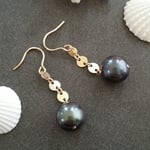 大人上品ブラック淡水パールデザインピアス　パールピアス