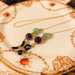 再販１☆【アメジスト×水色キャッツアイ】メガネチェーン　グラスコード