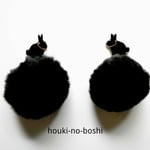 【再販】もふもふ　ボール　黒うさぎ　ピアス（イヤリング）　/　ファー　うさぎ