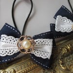 ♡卒園♡卒業♡発表会♡親子♡姉妹♡お揃い♡大人気♡♡ゴールドパール♡レースステッチ紺色グログランリボン♡キッズヘアゴム２点セット