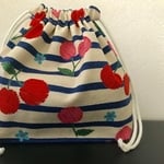 刺繍風チェリーボーダー柄巾着☆お弁当袋