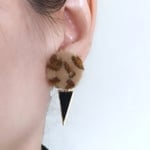 レオパード✖️ブラック ダブルファーノンホールピアス 