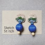 apple green×blue刺繍ピアス
