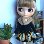 ブラック長袖トップス×スカート×ティペット3点セット