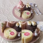 踊るシマリス★フルーツロールケーキと桃と紅茶のショートケーキ★おやつプレート