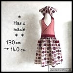 ☆子供エプロン☆パープル系フラワー×サーモンピンク☆
