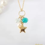 アクアマリン×カルセドニーとパール♥星のネックレス