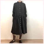 タック入り前開きワンピース(オーバーチェック.ブラウン)