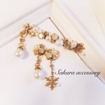 雪の結晶×ホワイトパール ピアス イヤリング