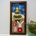 ウサギのクリスマスちりめん押し絵フレーム