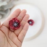 michikoy23さま専用ページ【布花ビジュー】Anemone × スワロ  #004 (Red)   ピアス（片耳）