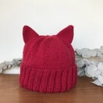 【新作】大人だって猫が好き♡猫耳ニットの帽子（レッド）