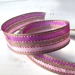 最高級フランスリボン【25mm幅 ワイヤー  1m単位  測り売り】[2389-23-25]   パープル系ストライプ両面リボン  