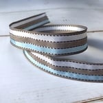 最高級フランスリボン【25mm幅 ワイヤー  1m単位  測り売り】[72389-2-25]   ブルー＆グレー系ストライプ両面リボン  