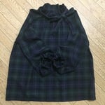 タータンチェックのスタンドフリル＆リボンブラウス　フランネル