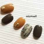 New＊秋冬＊マスタードとブラウンの大人なツイードネイル＊No.108