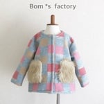 ファーポケットの尾州ウールシンプルコート(格子柄)＊100サイズ