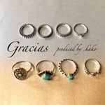 【即日発送】☆8個セット☆アンティークリング☆指輪☆ターコイズブルー♥