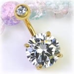 バーの短い へそピアス 大粒CZ ボディピアス 臍ピアス ゴールド色色