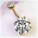 バーの短い へそピアス 大粒CZ ボディピアス 臍ピアス ピンクゴールド色