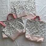 hanawoom様オーダー品☆ リボン×ピンクしましま柄レッスンバッグ5点セット