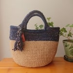 《受注生産》持ち手柔らかネイビーマルチカラーの麻ひもBAG