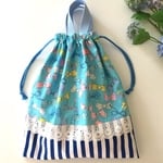 巾着袋大/お着替え袋  リアルリボン🎀 サイズオーダーOK 水色
