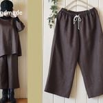 ：：sale56☆彡茶キャンバスリネンイージーパンツ