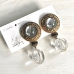 ゴールドボタン×クリアのイヤリング