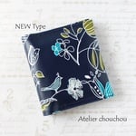 ブックカバー型☆携帯用ボックスティッシュケース　北欧風＊植物×鳥(ネイビー)