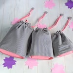 《再販・リニューアル》SAKURA巾着【L】ネイビーストライプ×ピンク